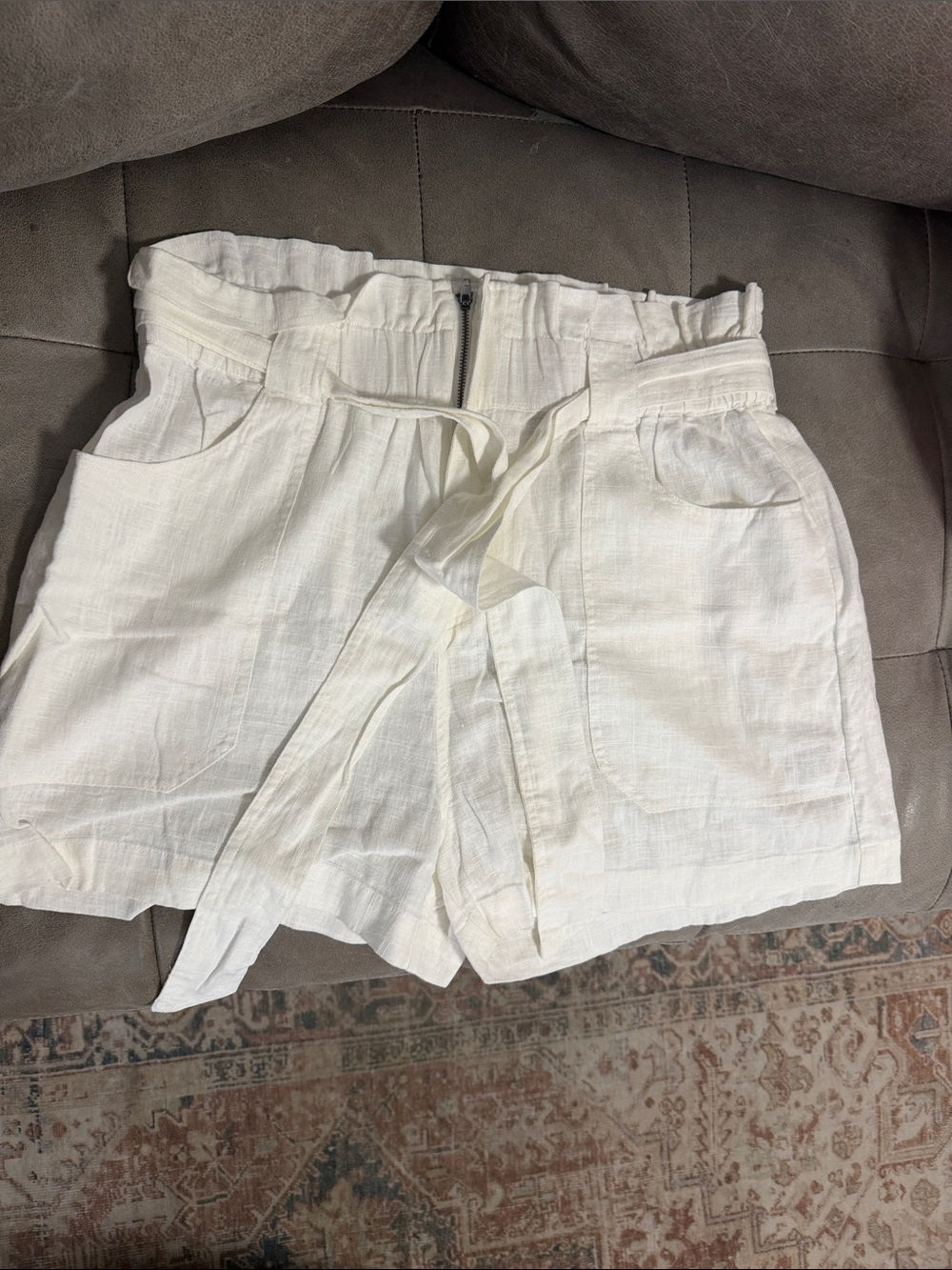 Dkny Cream High-Waist Paperbag Tie-Belt Shorts